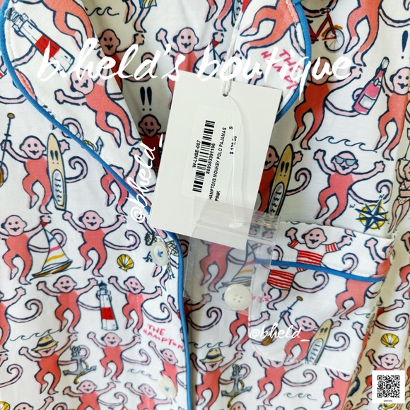 Roller Rabbit Hamptons Monkey Polo Pajamas in Pink Monkey Size S Brand New NWT - Picture 5 of 17